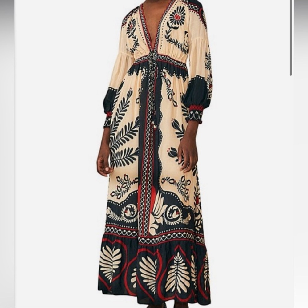 Farm Rio Black Passion Scarf Maxi Dress